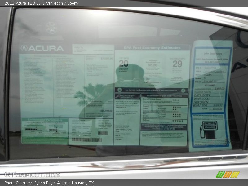 Silver Moon / Ebony 2012 Acura TL 3.5