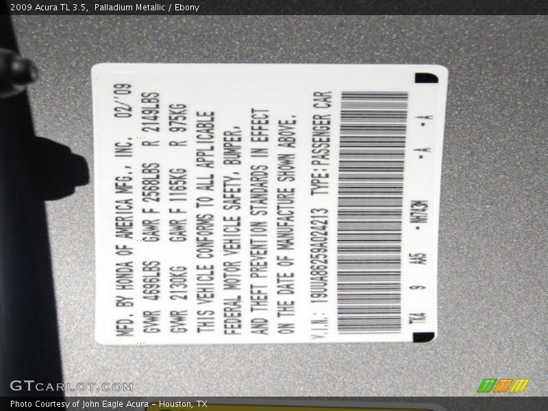 Palladium Metallic / Ebony 2009 Acura TL 3.5