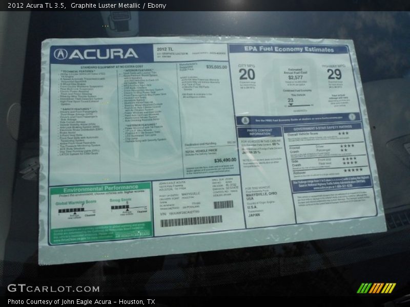 Graphite Luster Metallic / Ebony 2012 Acura TL 3.5