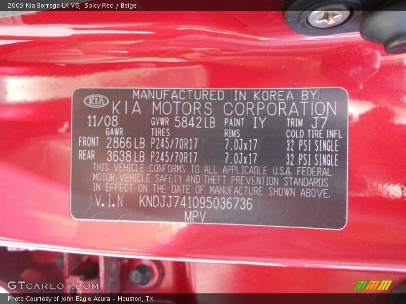 Spicy Red / Beige 2009 Kia Borrego LX V6