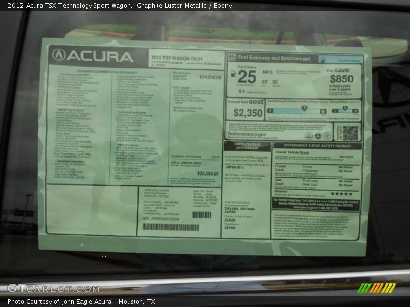  2012 TSX Technology Sport Wagon Window Sticker
