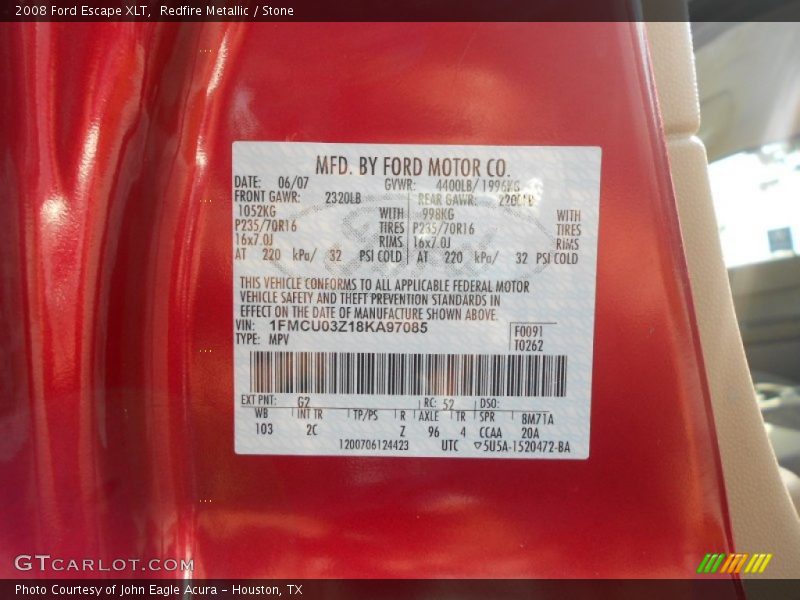 Redfire Metallic / Stone 2008 Ford Escape XLT