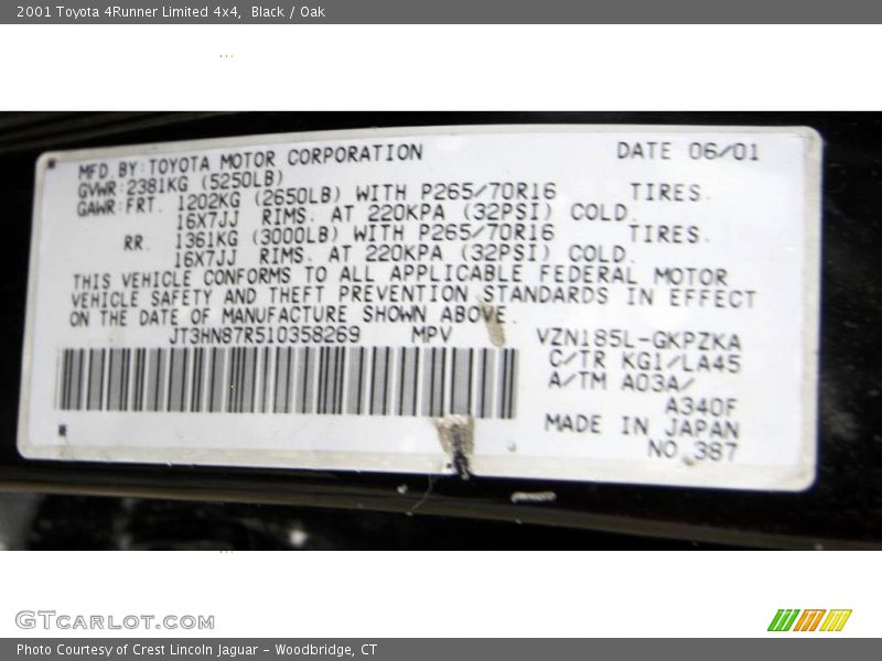 Black / Oak 2001 Toyota 4Runner Limited 4x4