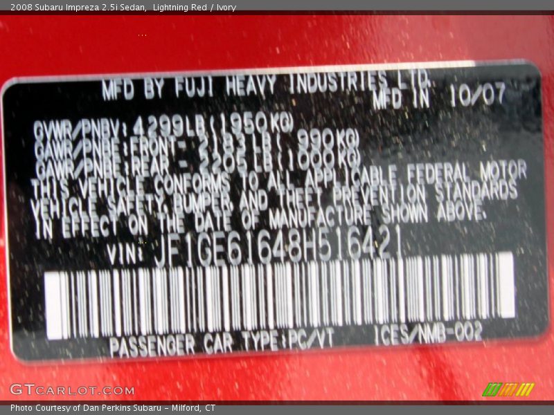 Lightning Red / Ivory 2008 Subaru Impreza 2.5i Sedan