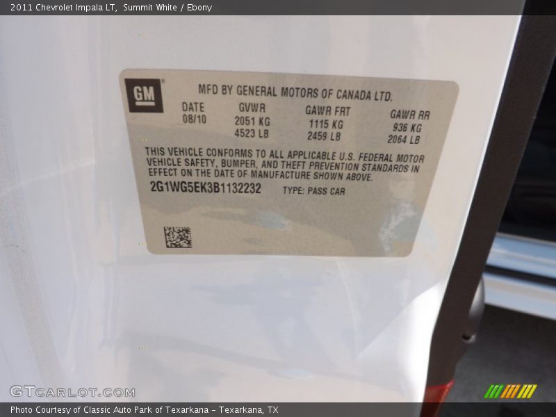 Summit White / Ebony 2011 Chevrolet Impala LT