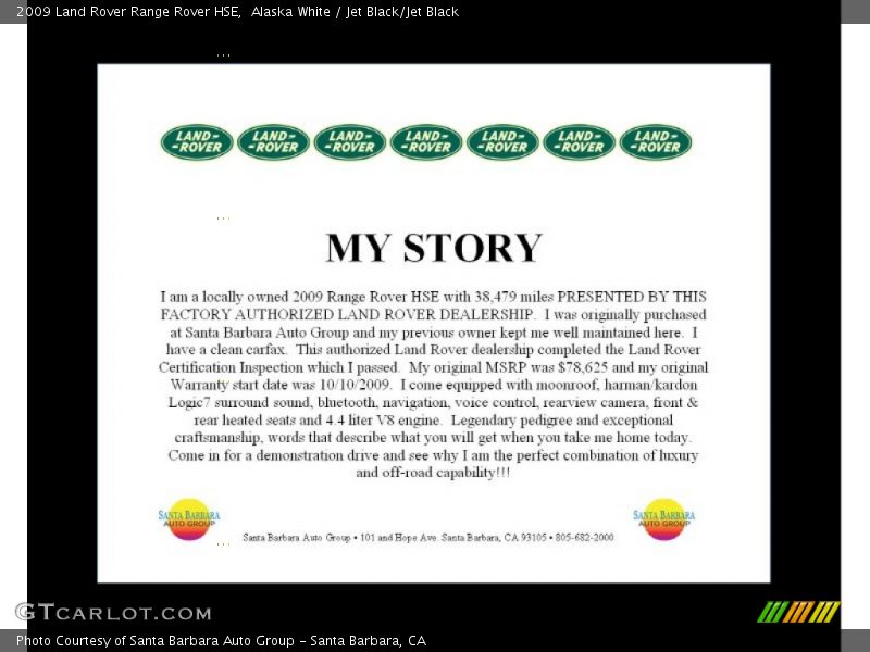 Alaska White / Jet Black/Jet Black 2009 Land Rover Range Rover HSE