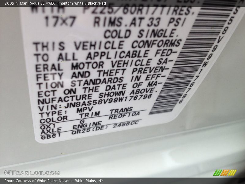 2009 Rogue SL AWD Phantom White Color Code QX1