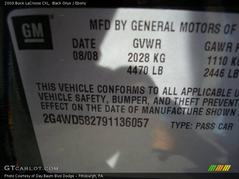 Black Onyx / Ebony 2009 Buick LaCrosse CXL