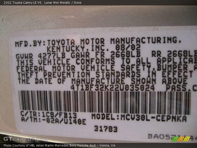 Lunar Mist Metallic / Stone 2002 Toyota Camry LE V6