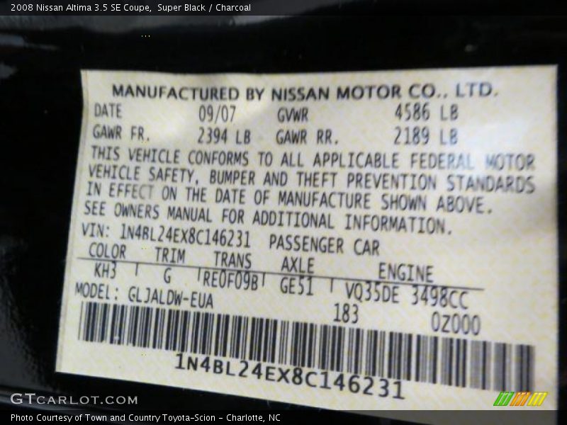 Super Black / Charcoal 2008 Nissan Altima 3.5 SE Coupe