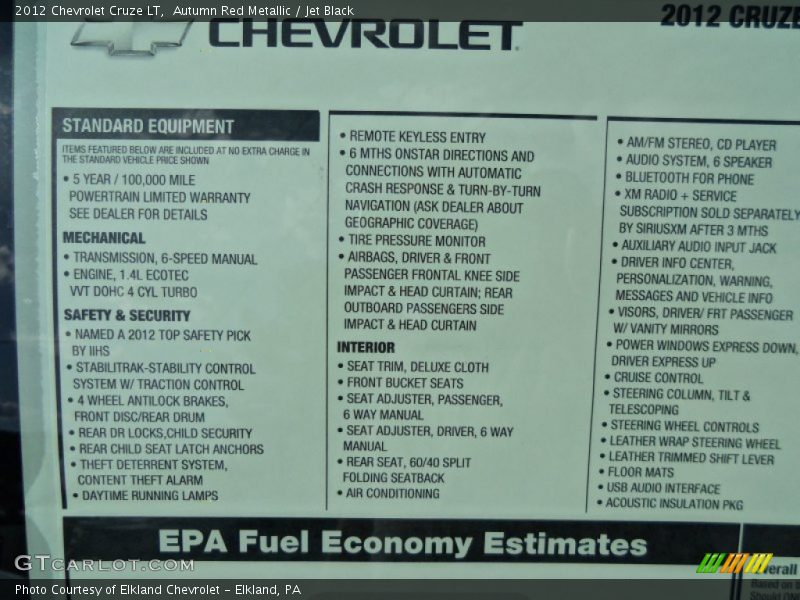 Autumn Red Metallic / Jet Black 2012 Chevrolet Cruze LT