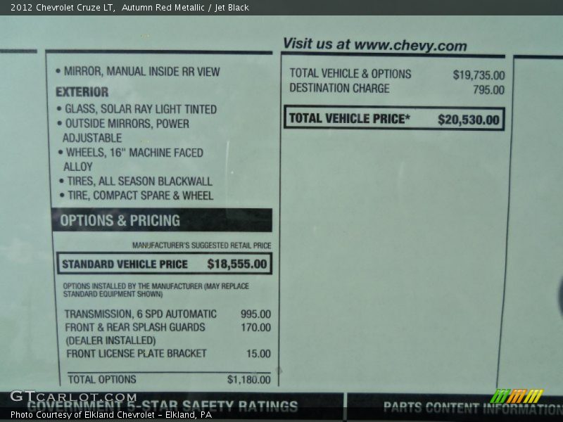 Autumn Red Metallic / Jet Black 2012 Chevrolet Cruze LT