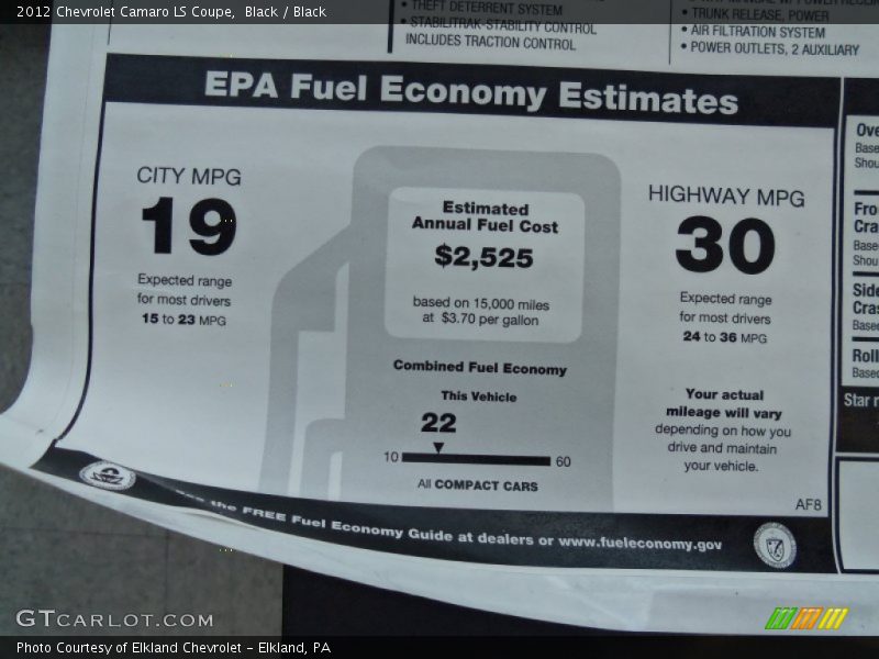  2012 Camaro LS Coupe Window Sticker