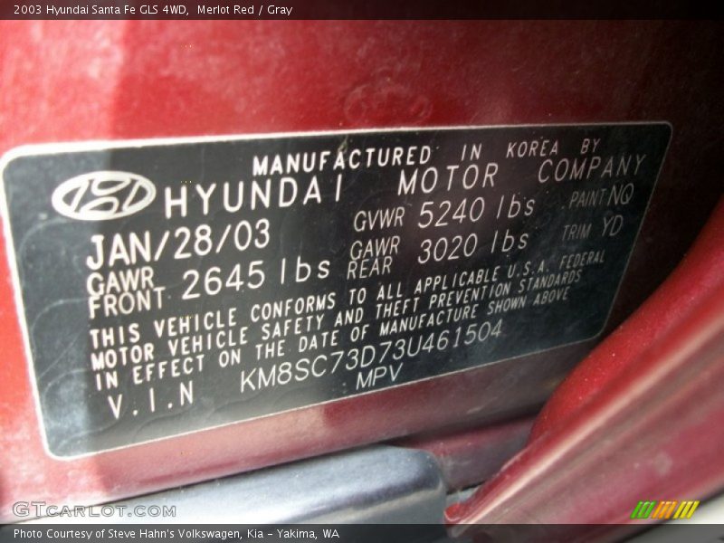 Merlot Red / Gray 2003 Hyundai Santa Fe GLS 4WD