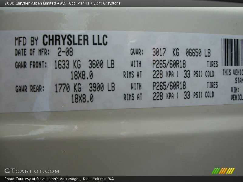 Cool Vanilla / Light Graystone 2008 Chrysler Aspen Limited 4WD