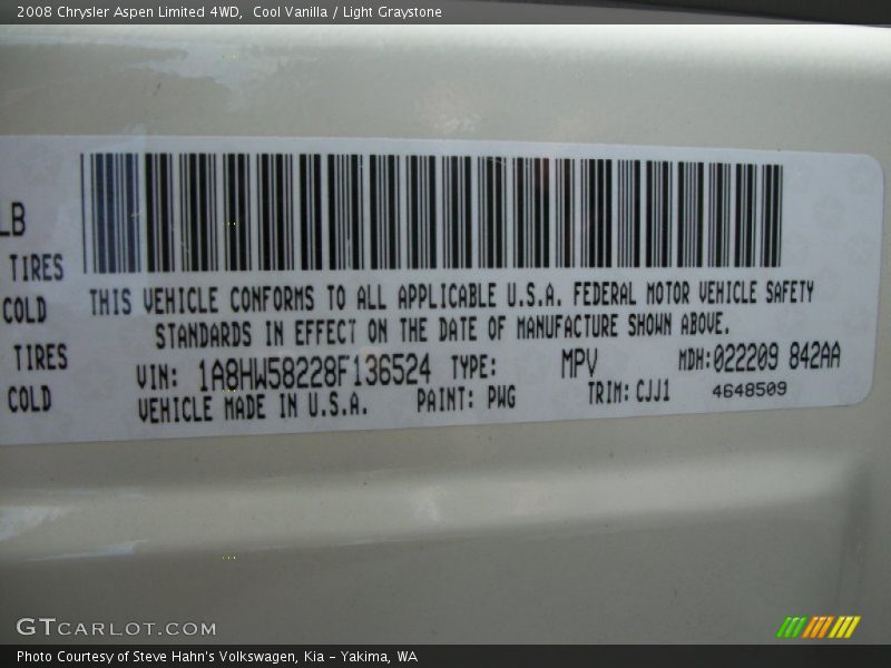 Cool Vanilla / Light Graystone 2008 Chrysler Aspen Limited 4WD