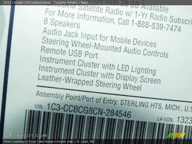 Tungsten Metallic / Black 2012 Chrysler 200 Limited Sedan