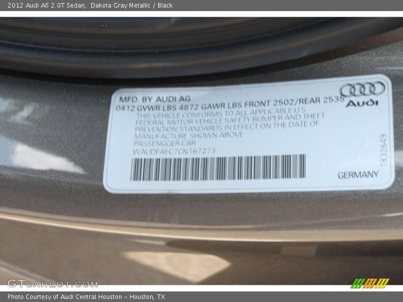 Dakota Gray Metallic / Black 2012 Audi A6 2.0T Sedan