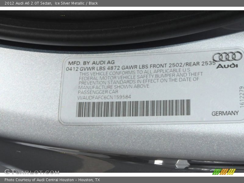 Ice Silver Metallic / Black 2012 Audi A6 2.0T Sedan