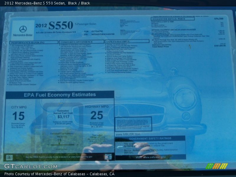 Black / Black 2012 Mercedes-Benz S 550 Sedan
