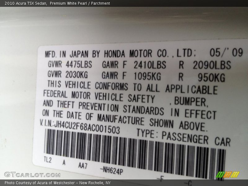 Premium White Pearl / Parchment 2010 Acura TSX Sedan