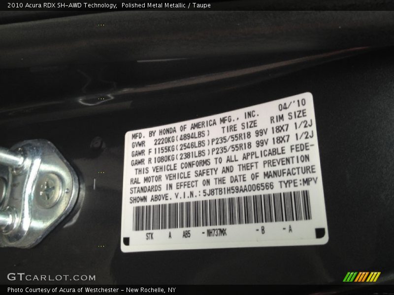 Polished Metal Metallic / Taupe 2010 Acura RDX SH-AWD Technology