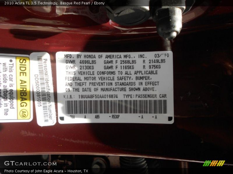 Basque Red Pearl / Ebony 2010 Acura TL 3.5 Technology
