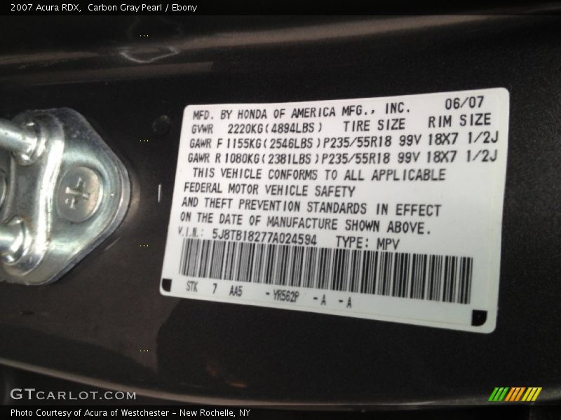 Carbon Gray Pearl / Ebony 2007 Acura RDX