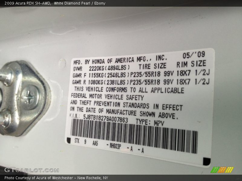 White Diamond Pearl / Ebony 2009 Acura RDX SH-AWD
