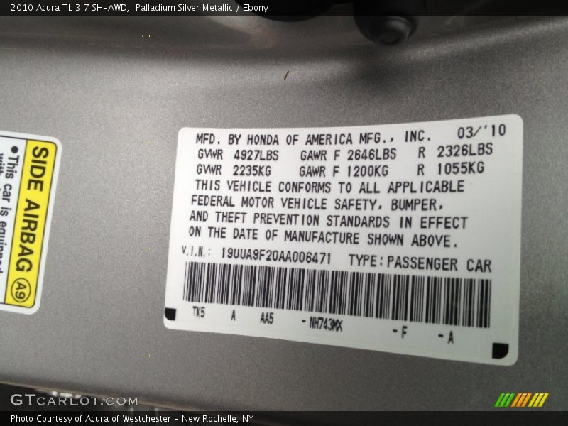 Palladium Silver Metallic / Ebony 2010 Acura TL 3.7 SH-AWD