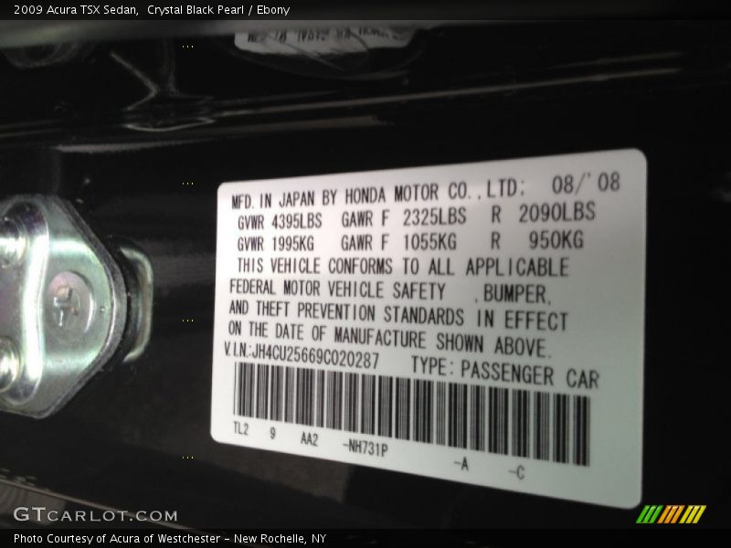 Crystal Black Pearl / Ebony 2009 Acura TSX Sedan