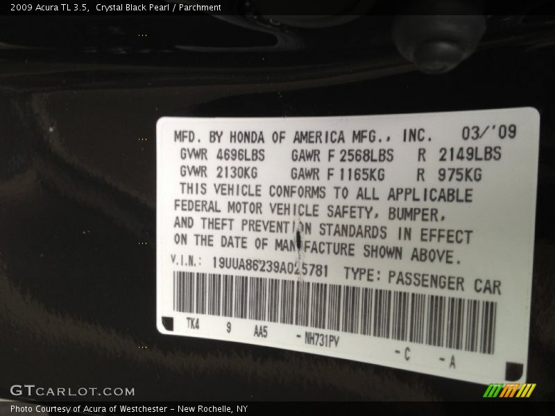 Crystal Black Pearl / Parchment 2009 Acura TL 3.5