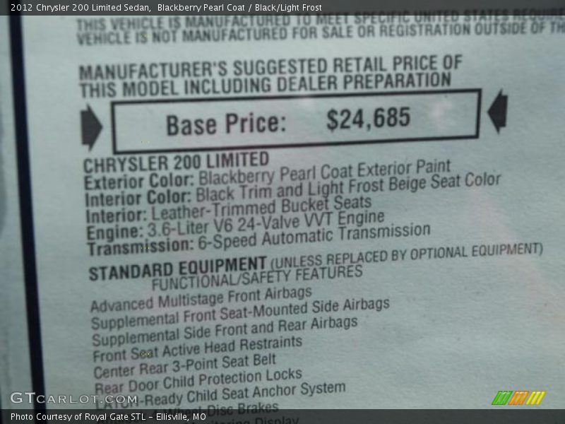 Blackberry Pearl Coat / Black/Light Frost 2012 Chrysler 200 Limited Sedan