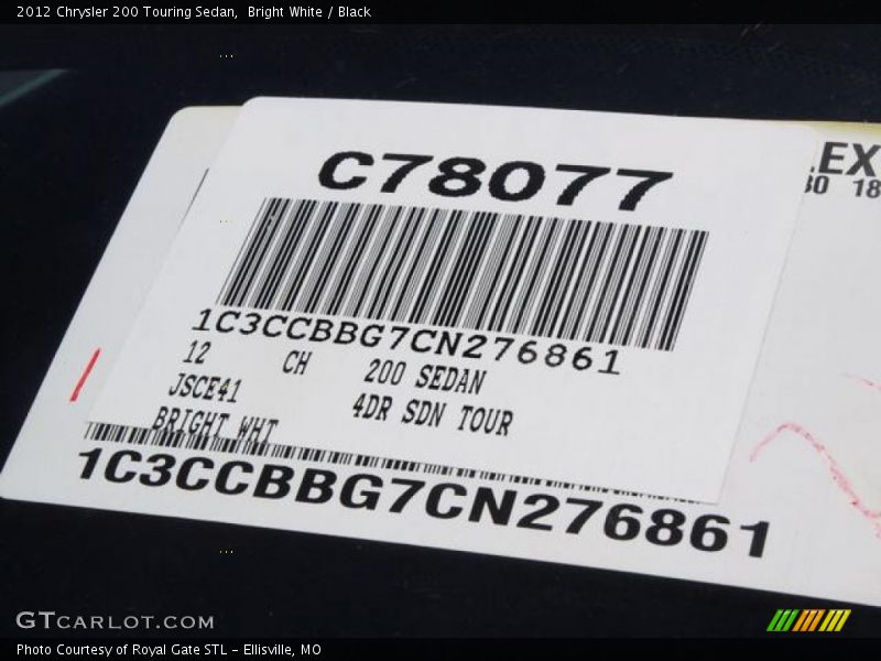 Bright White / Black 2012 Chrysler 200 Touring Sedan