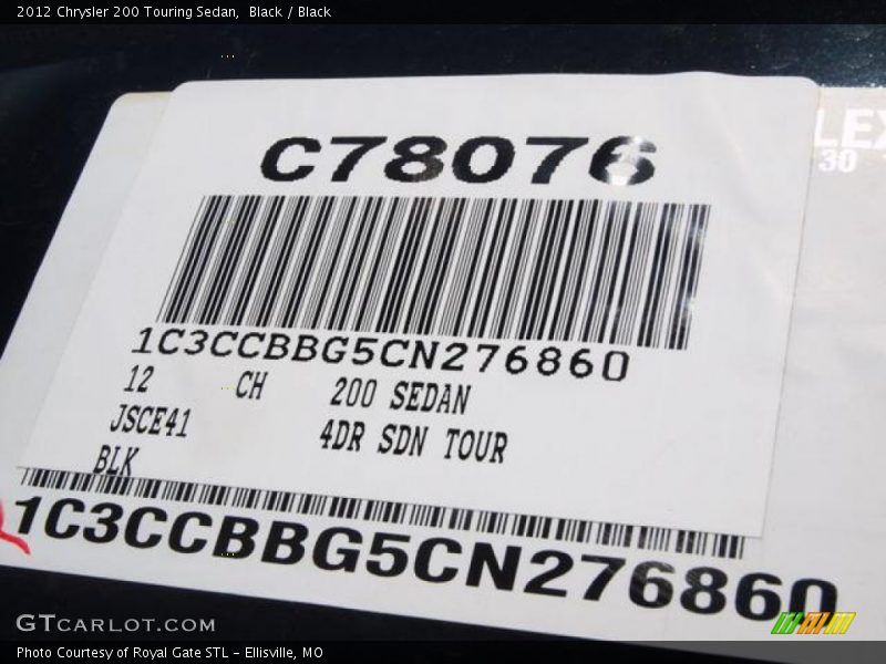 Black / Black 2012 Chrysler 200 Touring Sedan