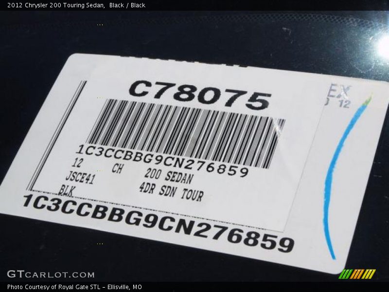 Black / Black 2012 Chrysler 200 Touring Sedan