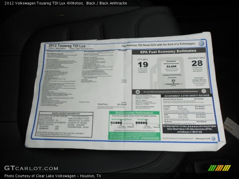 Black / Black Anthracite 2012 Volkswagen Touareg TDI Lux 4XMotion