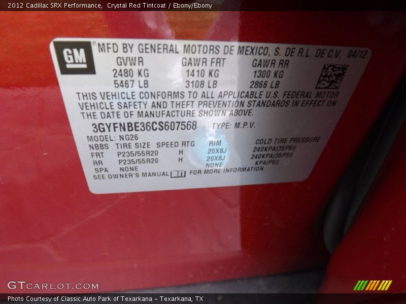 Crystal Red Tintcoat / Ebony/Ebony 2012 Cadillac SRX Performance