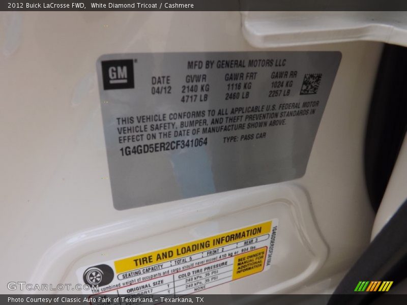 White Diamond Tricoat / Cashmere 2012 Buick LaCrosse FWD
