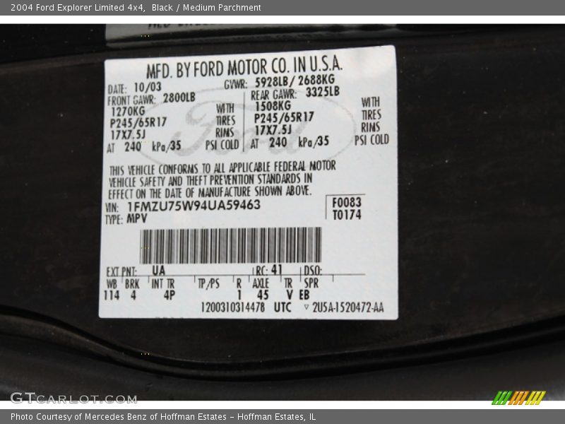 Black / Medium Parchment 2004 Ford Explorer Limited 4x4