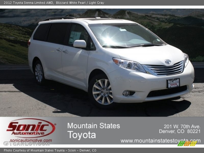 Blizzard White Pearl / Light Gray 2012 Toyota Sienna Limited AWD