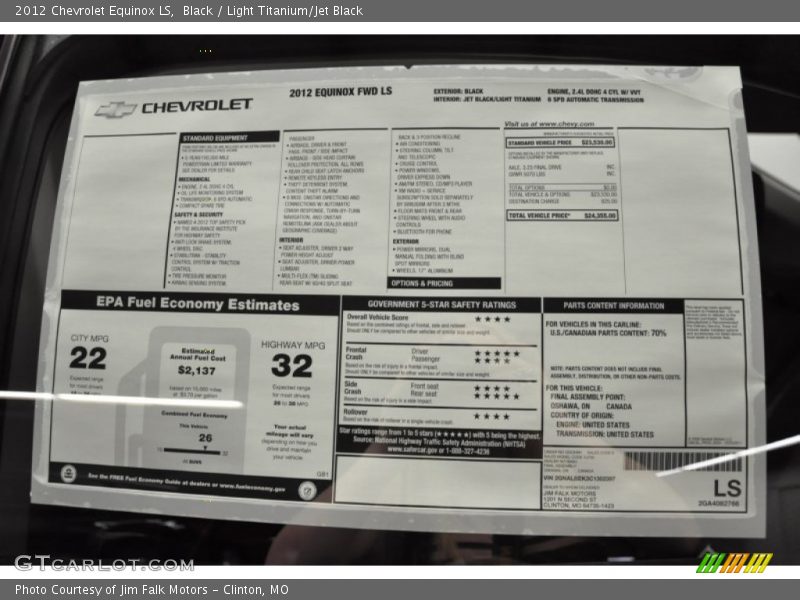 Black / Light Titanium/Jet Black 2012 Chevrolet Equinox LS
