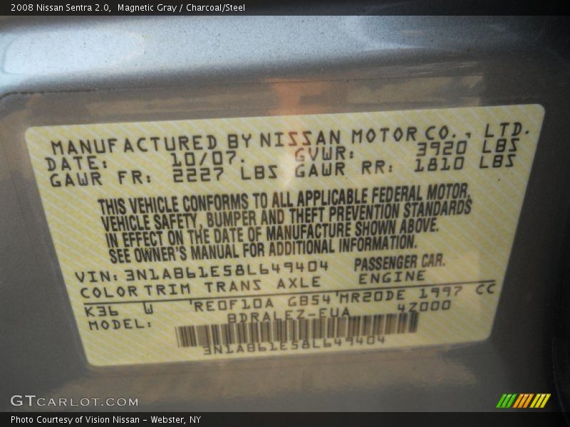 Magnetic Gray / Charcoal/Steel 2008 Nissan Sentra 2.0