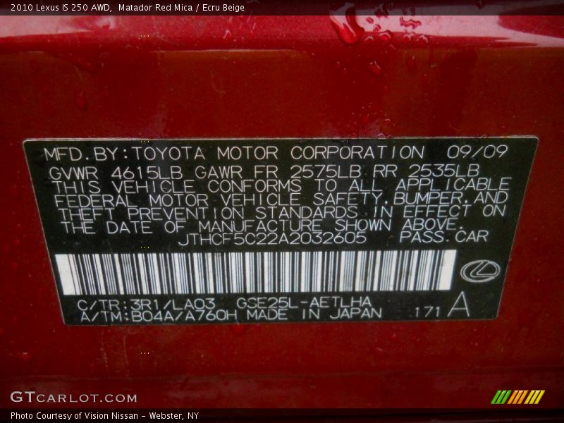 Matador Red Mica / Ecru Beige 2010 Lexus IS 250 AWD