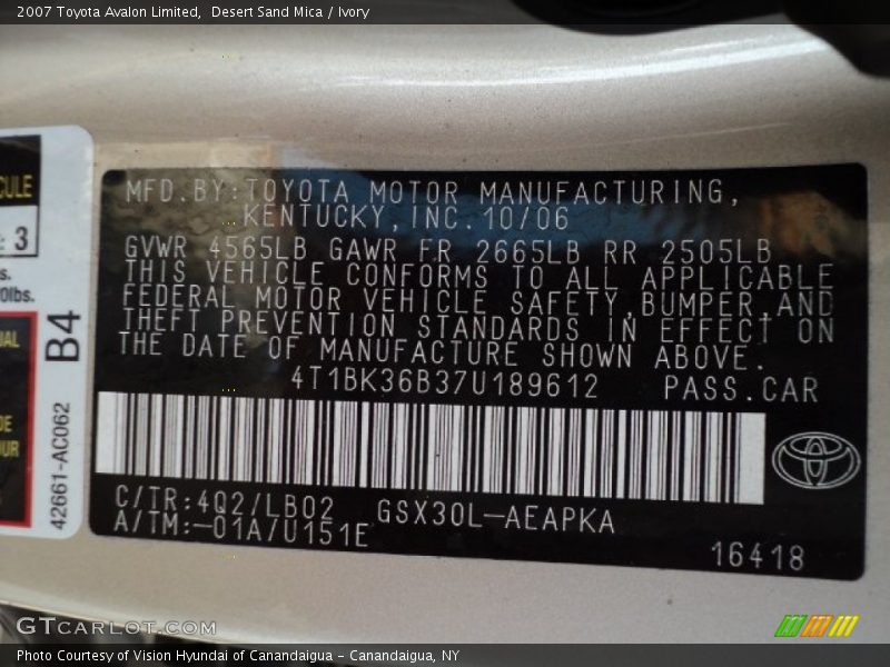 Desert Sand Mica / Ivory 2007 Toyota Avalon Limited