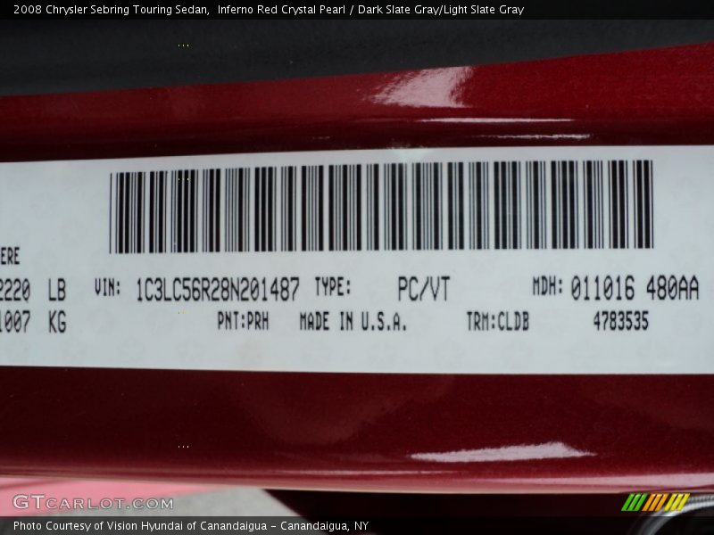Inferno Red Crystal Pearl / Dark Slate Gray/Light Slate Gray 2008 Chrysler Sebring Touring Sedan
