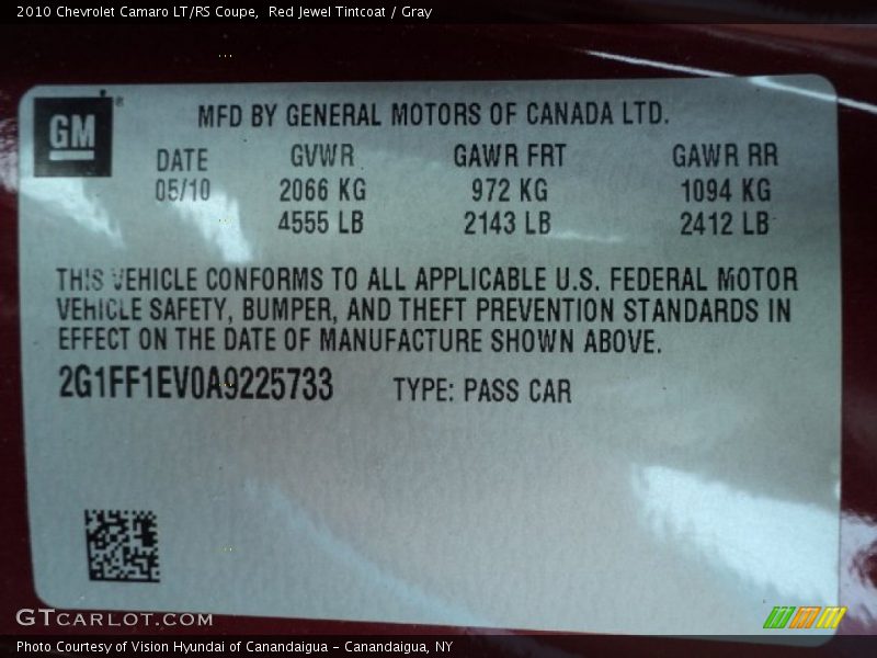 Red Jewel Tintcoat / Gray 2010 Chevrolet Camaro LT/RS Coupe