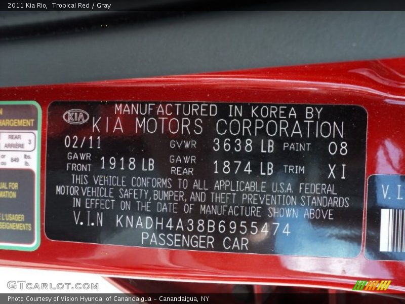 Tropical Red / Gray 2011 Kia Rio