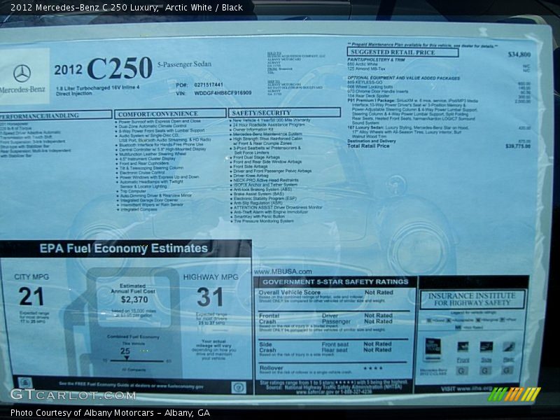  2012 C 250 Luxury Window Sticker