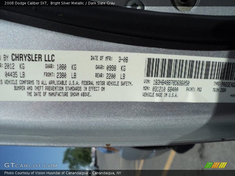 Bright Silver Metallic / Dark Slate Gray 2008 Dodge Caliber SXT